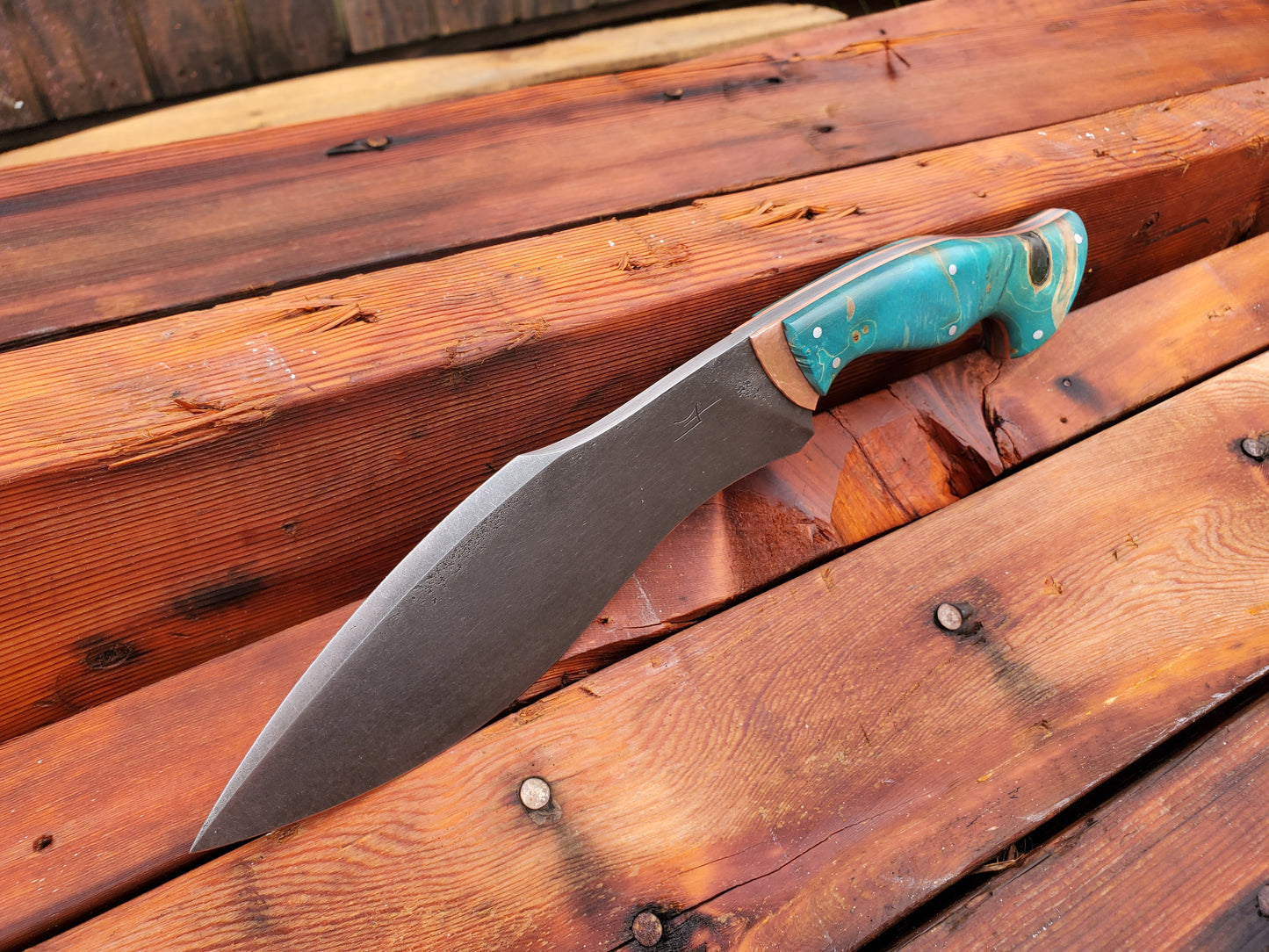 Forged 5160 Kukri with Exposed Copper Liners and a Leather Sheath