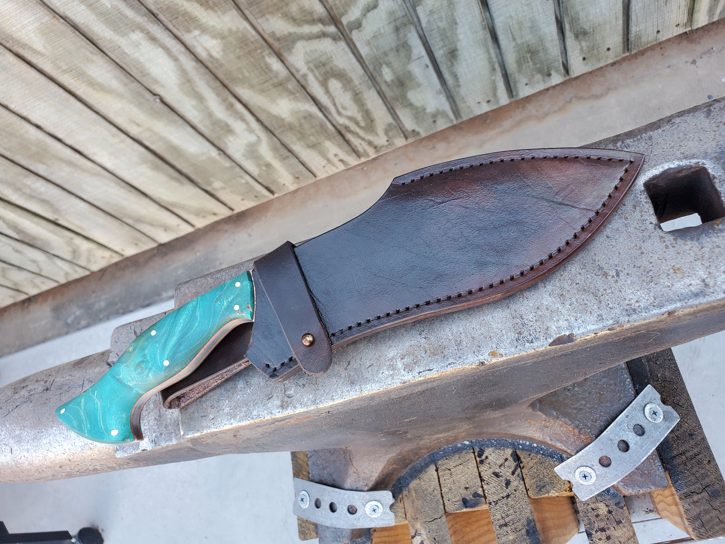 Forged 5160 Kukri with Exposed Copper Liners and a Leather Sheath