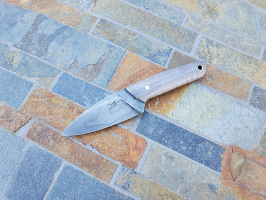 EDC Made with 26c3 Steel and Grey Curly Maple Handle, Comes with Kydex Sheath
