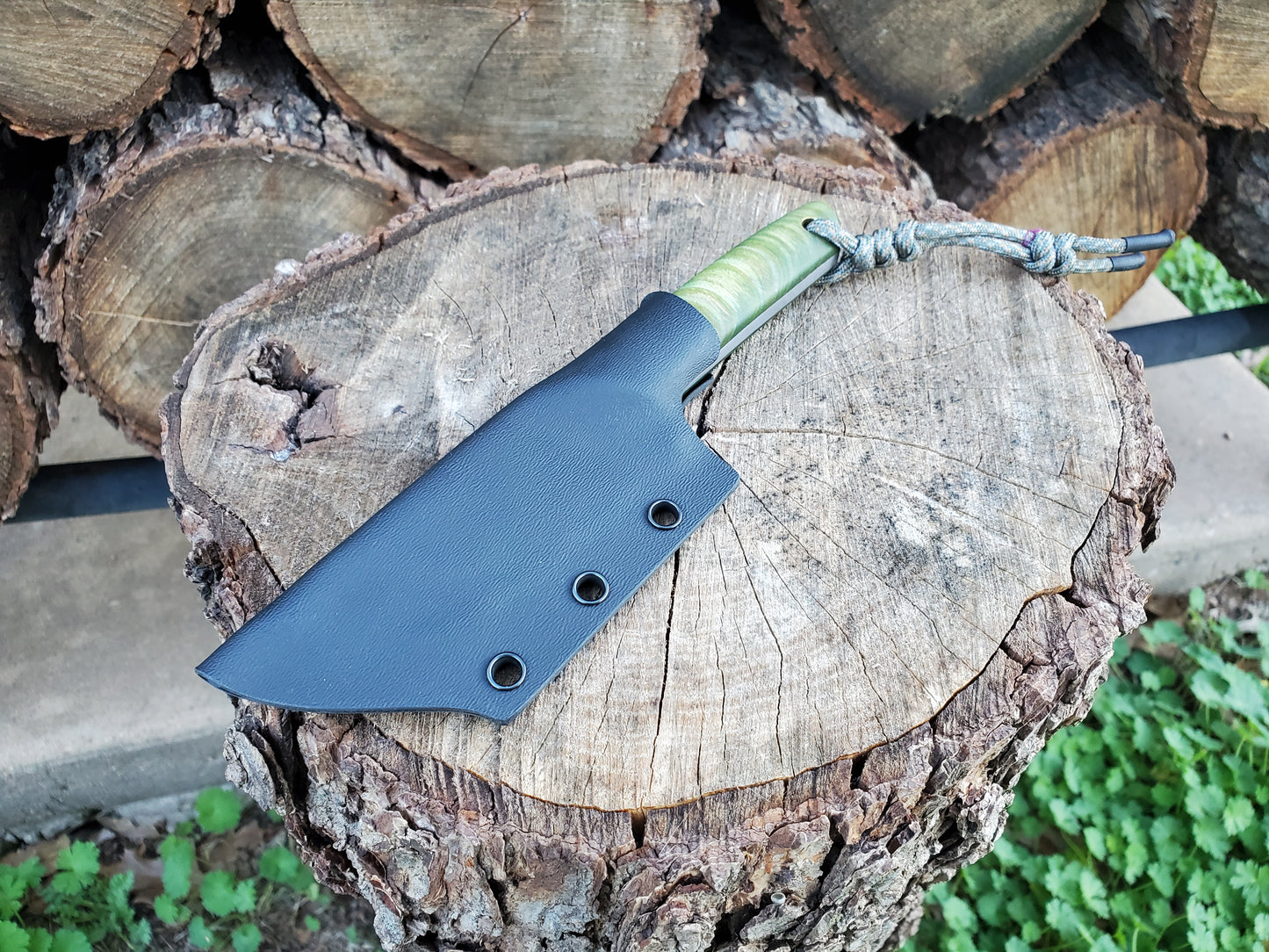 EDC made of 1084 with Stabilized Maple Handle and Kydex Sheath