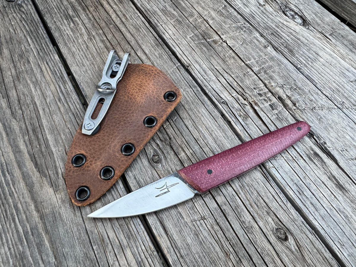 Farmers Market Blade with Burgundy Micarta Scales and Sheath
