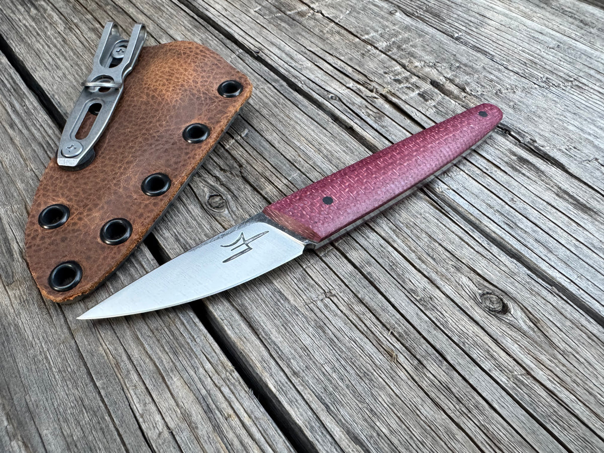 Farmers Market Blade with Burgundy Micarta Scales and Sheath