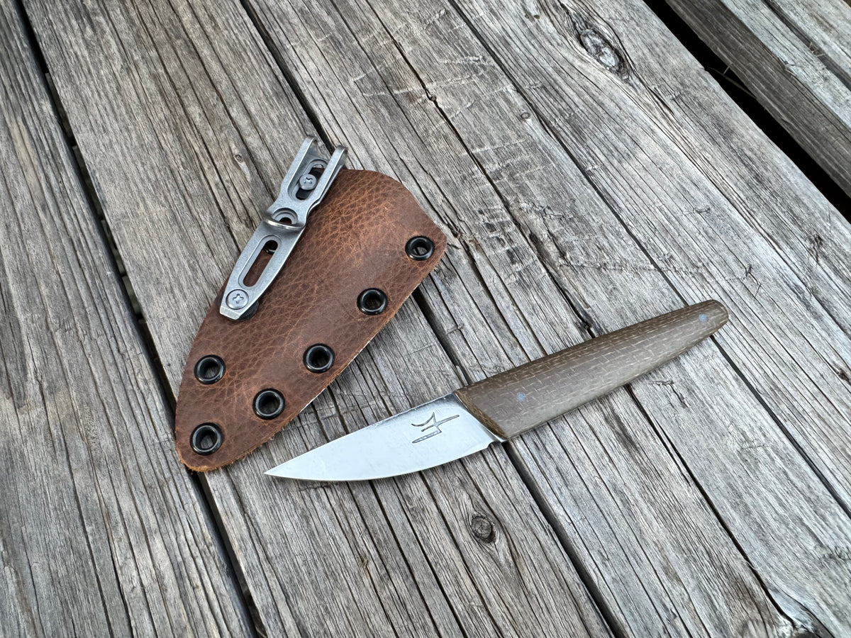 Farmers Market Blade with Brown Micarata Scales and Sheath