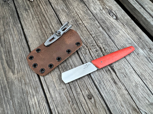Farmers Market Bull Cutter with Red Micarta Scales and Sheath