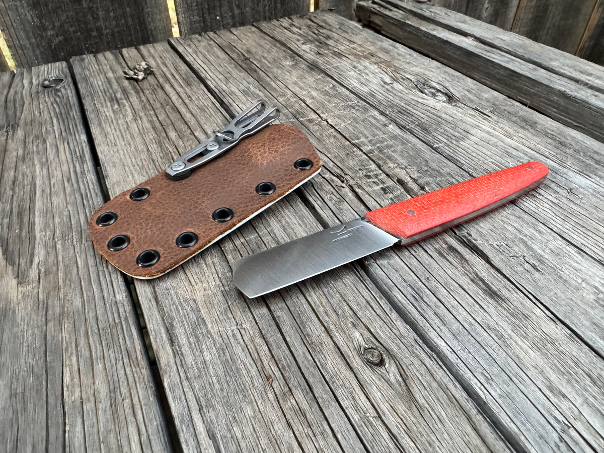 Farmers Market Bull Cutter with Red Micarta Scales and Sheath