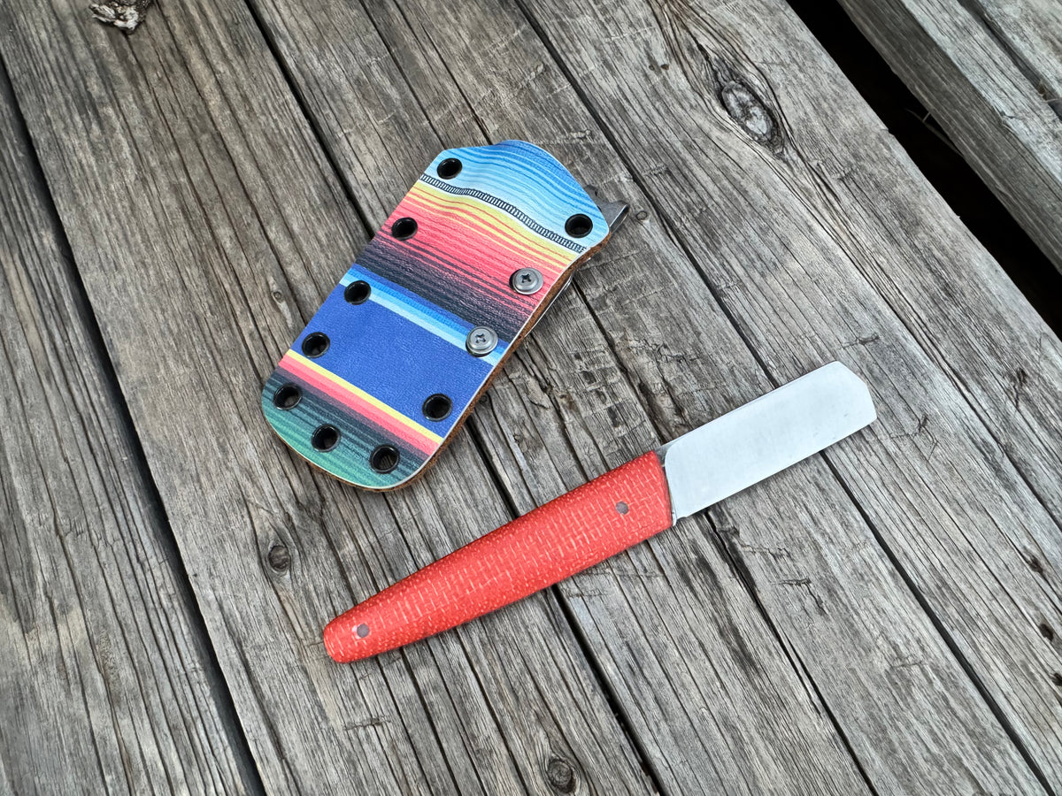 Farmers Market Bull Cutter with Red Micarta Scales and Sheath